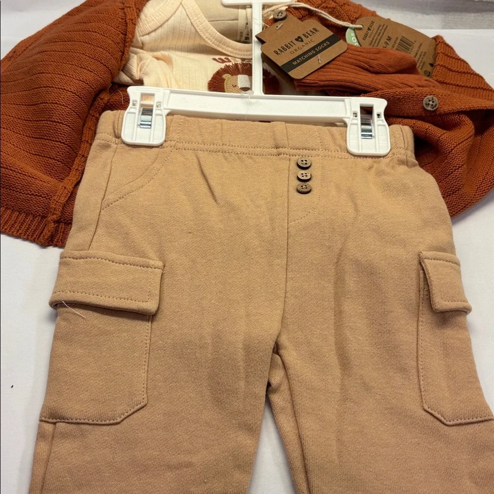4 Pc Set Rabbit + Bear Infant Boys Organic Cotton Sweater Pants
